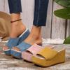 Mode Damen Keilabsatz Plateau Sandalen 2025 Sommer Neue Hausschuhe Mode High Heel Sandalen Übergröße Dicke Sohle Strandschuhe Frau