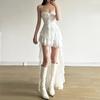Y2k Sexy Mesh Ruffle Irregular High Low Dress White Black Sleeveless Long Dresses Summer Clothes Women 2026