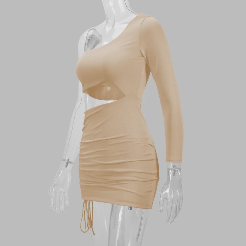 2025 Hot-Selling Sexy One-Shoulder Hollow Strap Long-Sleeve Dress for European & American Women