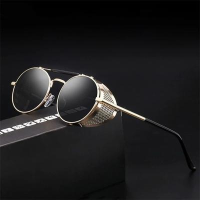 Retro Steampunk Sunglasses Windshield Personality Metal Frame Round Color Film Reflective Cool Lens Glasses