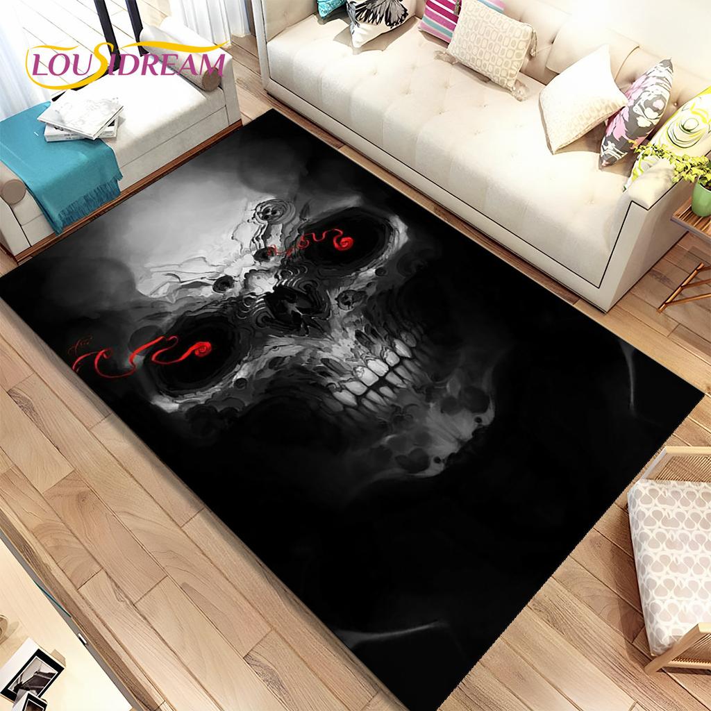 3D-Teppich mit gotischem Horror-Geisterschädel, Teppich für Zuhause, Wohnzimmer, Schlafzimmer, Sofa, Fußmatte, Küchendekor, rutschfeste Bodenmatte für Kinder