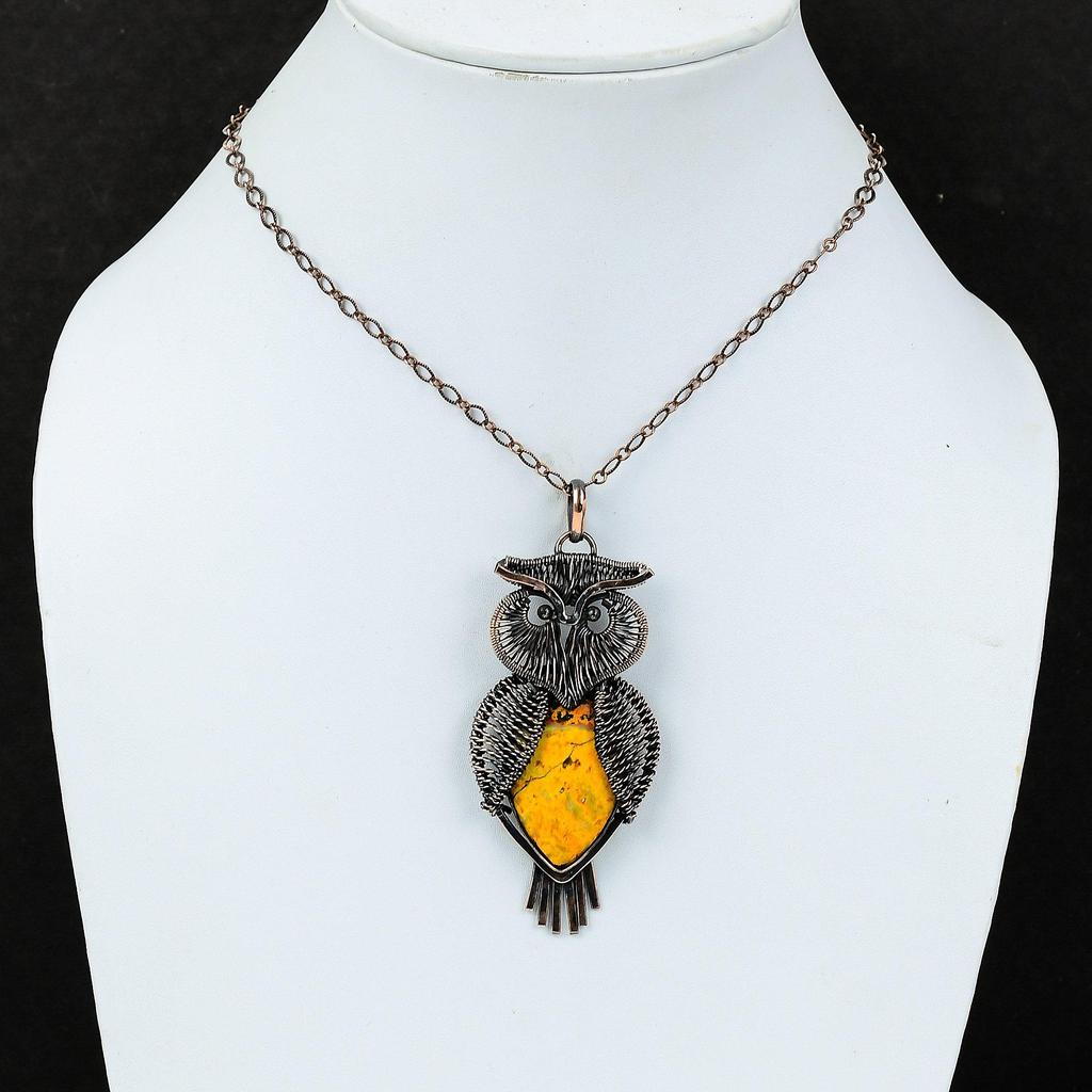 Bumble Bee Jasper Pendant Copper Wire Wrapped Pendant Gemstone Pendant Handmade Copper Jewelry Owl Pendant Gift For Her Unique Style Pendant