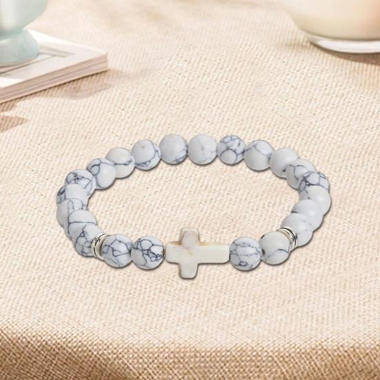 Kruisarmband voor mannen en vrouwen, stenen kralen kruisarmband, elastische stenen religieuze polsband, sieraden, geschenken voor christenen