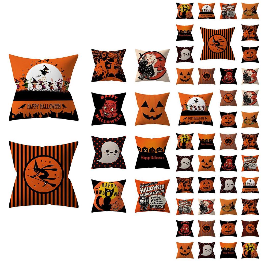 Halloween Pumpkin Cushion Cover Soft Surface Art Decor With Invisible Zipper For Home