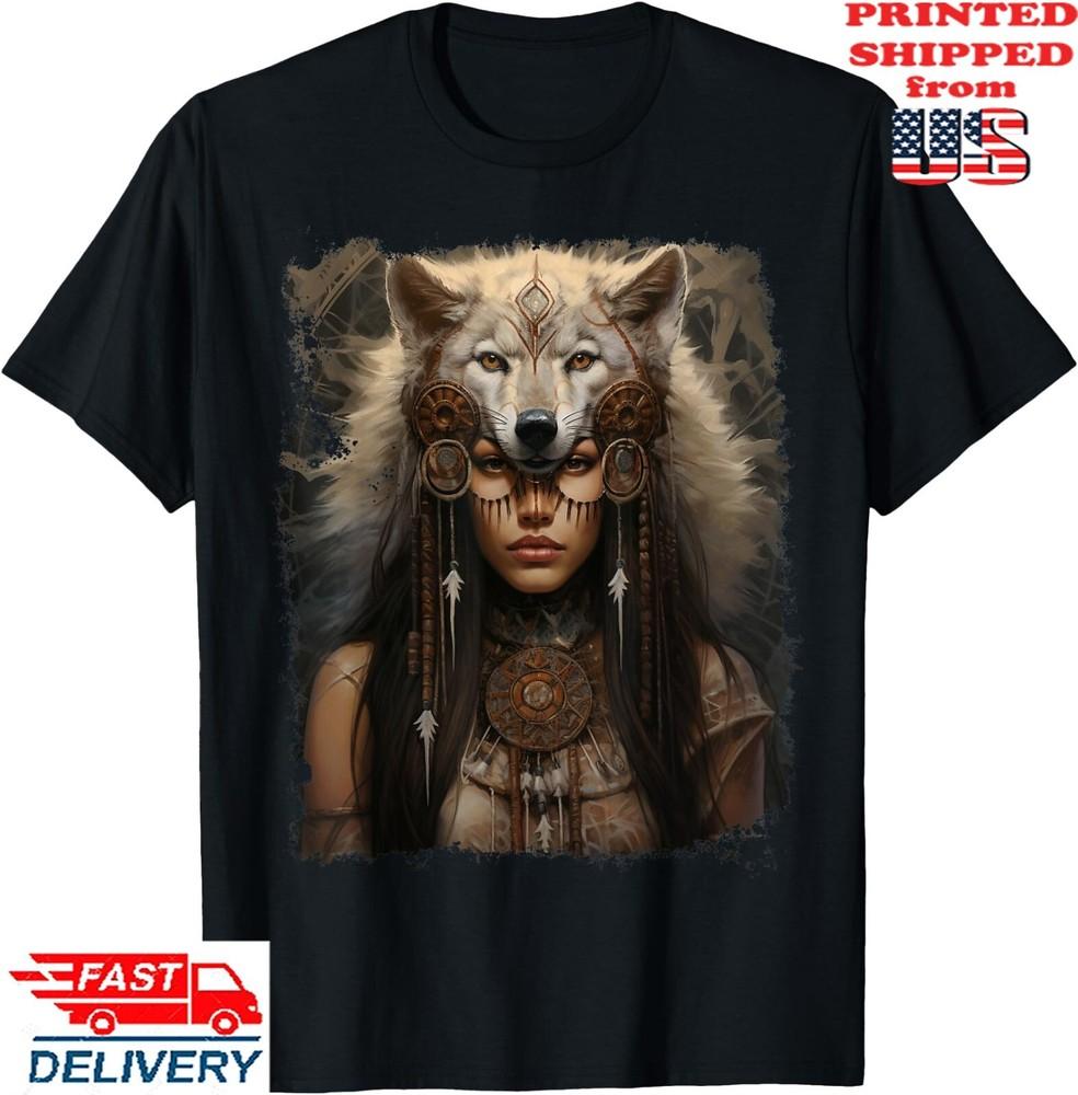 Indian Woman Wolf T-Shirt, Unisex Tee Unisex T-Shirt