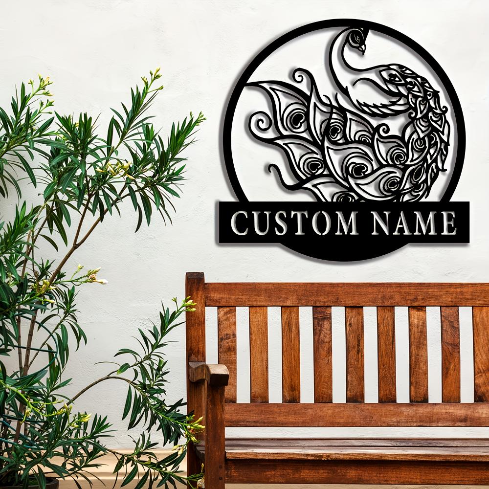 Peacock Metal Wall Sign Black Iron Surname Decor Home Patio Silhouette