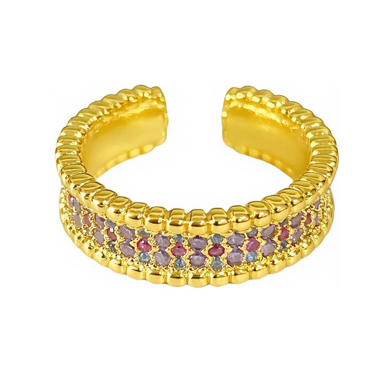 [Bague Anneau Doré] Anneau Ouvert Bordure Perles Zircon Étoile Bohème Vintage Médiéval Anneau Haut de Gamme Luxe Léger