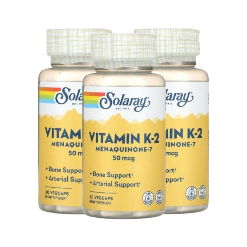 Solaray Vitamin K-2 Menaquinone-7 50mcg Veg Capsules 60 Tablets 3 Pcs