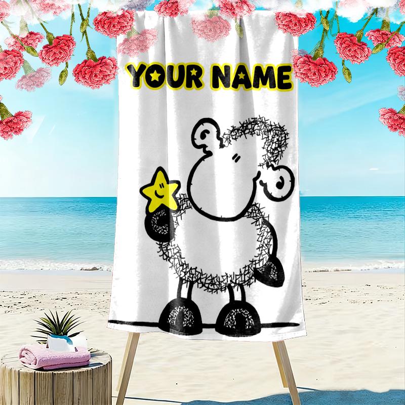 Custom Name Sheep Print Beach Towel, Large Soft Quick Dry Towel for Beach Camping Swimming