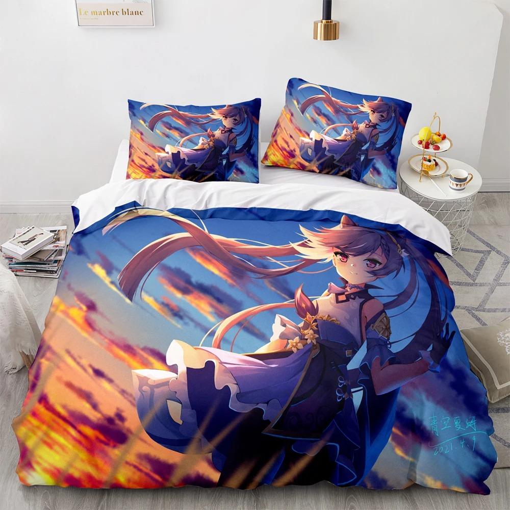 Ensemble de literie Genshin Impact Simple Twin Complet Queen King Size Jeu Anime Ensemble de lit Aldulte Enfant Chambre Housse de couette Ensembles 3D Anime 058