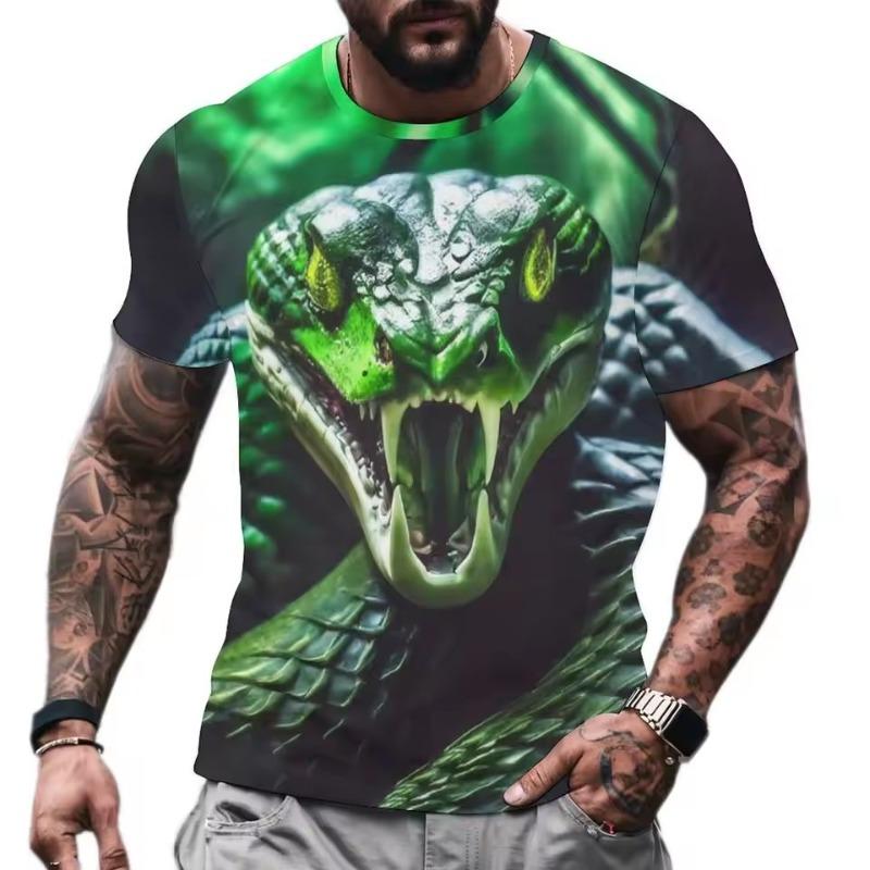 Summer Fashion Personality Animal Snake Print T-shirt Hip Hop Trend Street Clothing 3d Printed O Collar Short Sleeve T-shirt