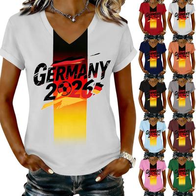 Womens Casual V Neck T Shirt Short Sleeve Relaxed Fit Lightweight Soft Fabric Graphic Print Tee Top for Everyday Wear