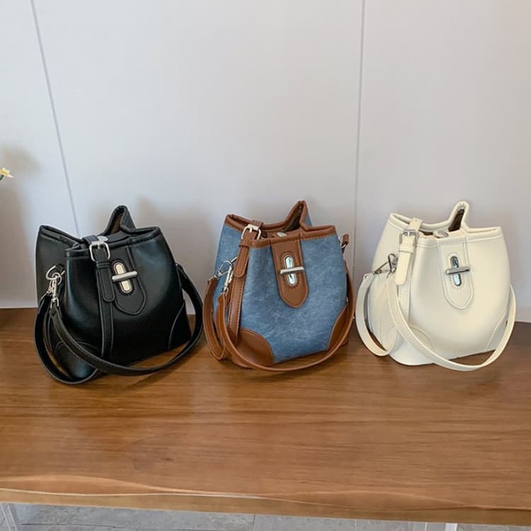 Color matching denim mini bucket bag women's messenger bag