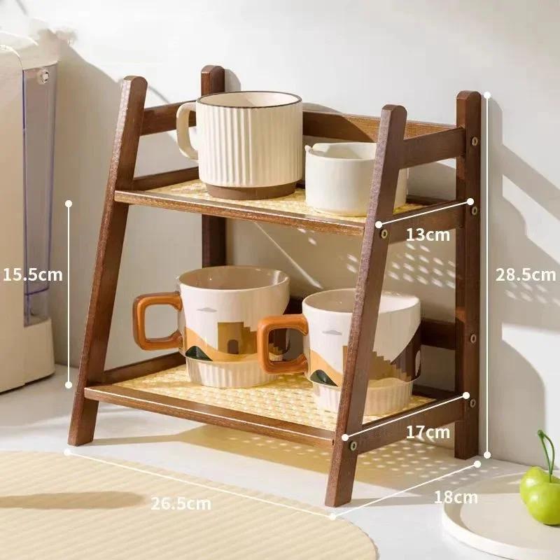 Étagère de rangement en bambou à double couche pour bureau, bar à café, comptoir, support ouvert pour pots de fleurs, rangement pour articles divers