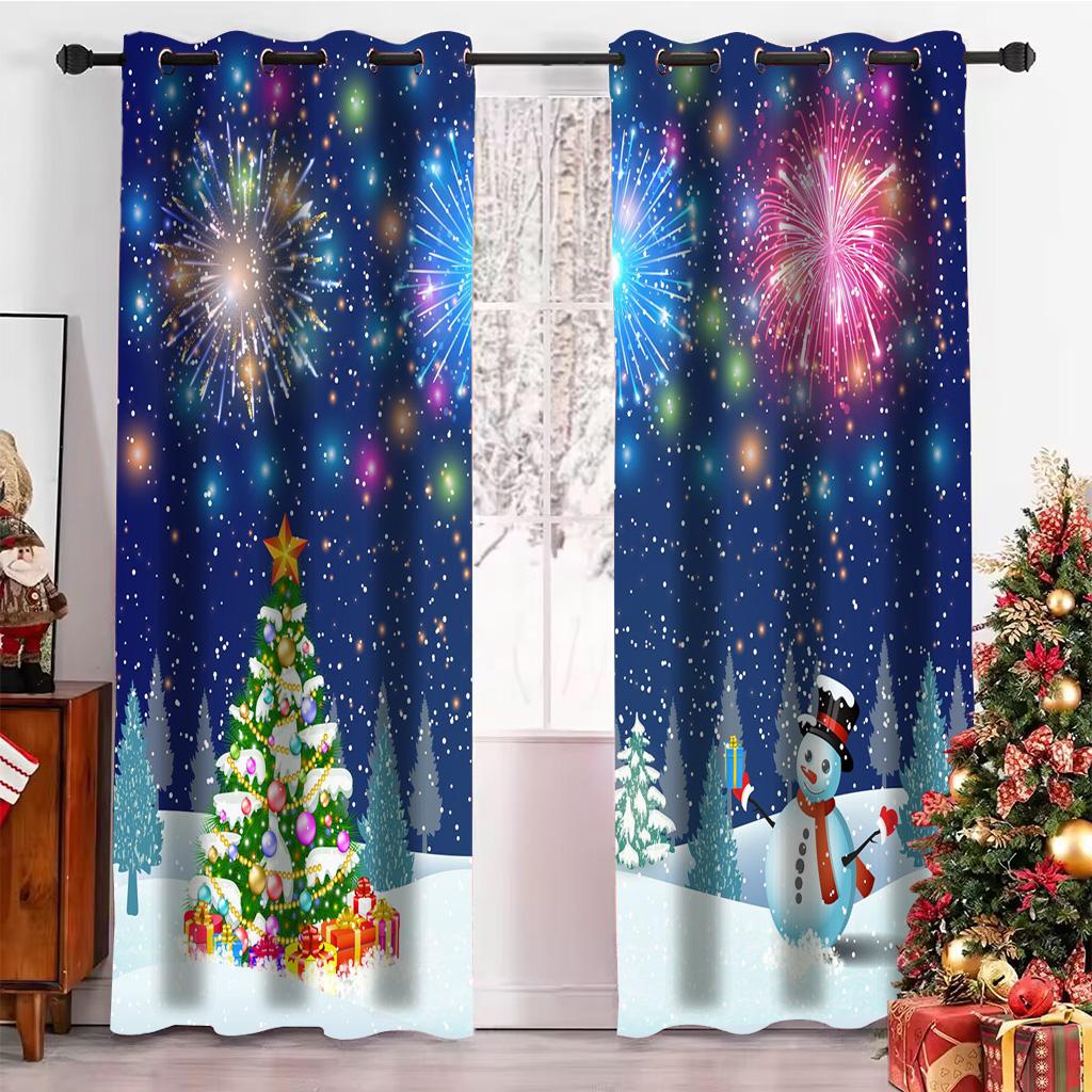 Weihnachtsbaum Cartoon Weihnachtsmann Rot Fenster Vorhänge Für Kinder Schlafzimmer Wohnzimmer Badezimmer Küche Tür Flur Heimdeko