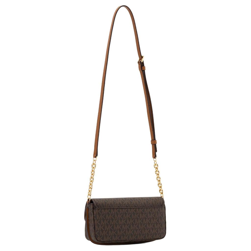 Michael Kors MK Nolita Gold Chain Logo Print Coated Canvas Faux Leather Shoulder Crossbody Bag Small Women Bags Brown 32S6GY5C5B-VANILA