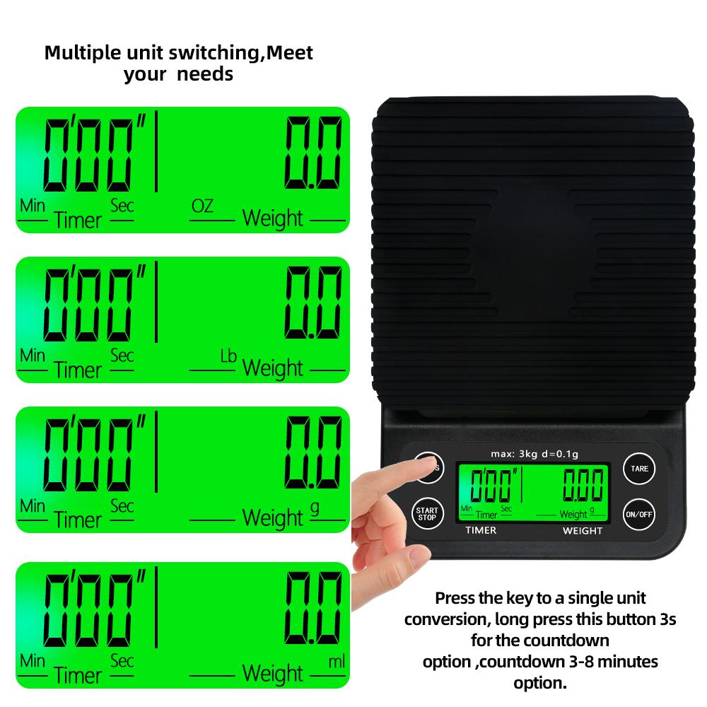 Drip Coffee Scale 1kg 2kg/1g 3kg 5kg/0.1g 10kg/1g Timer Food weight LCD Electronic Kitchen Scale High Precision Weighing Balance