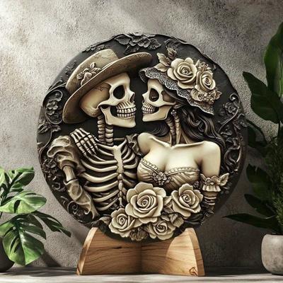 Vintage Skull Metal Wall Art Gothic Decor Round Metal Sign Home Decoration