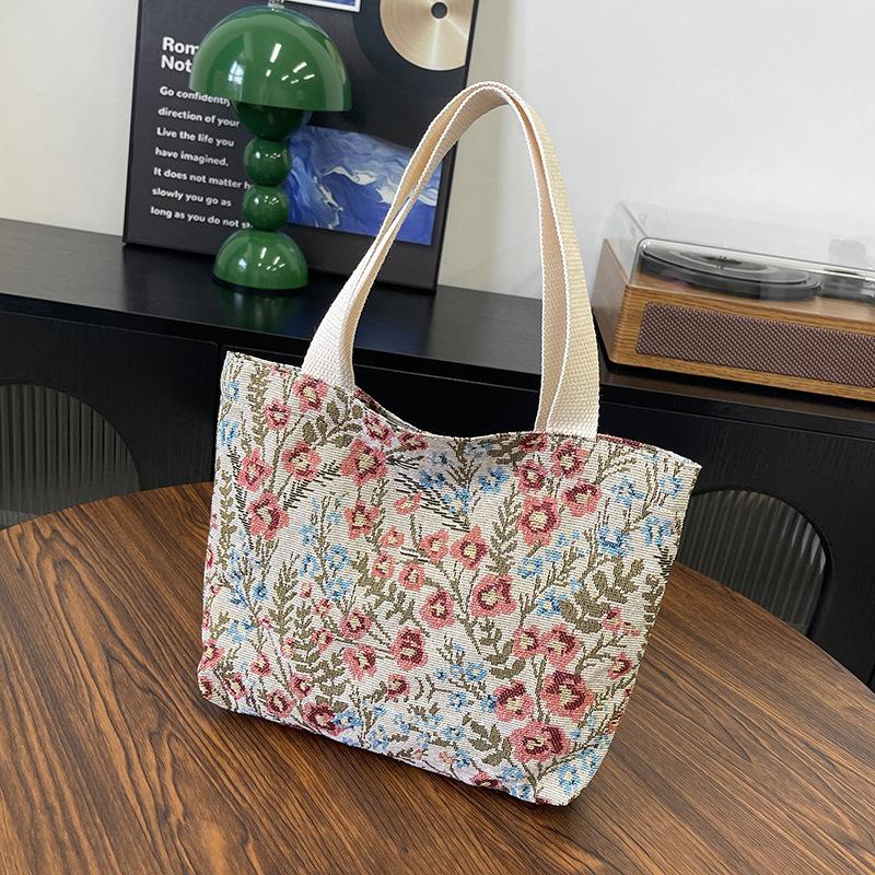1Pc Mori Fashion Printed Handbag Nylon Breathable Versatile Commuter Bag Large Capacity Leisure Work Bento Bag