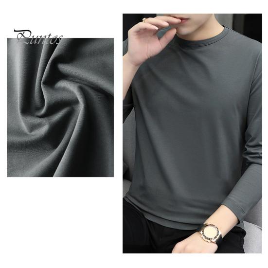 Spring Autumn Men Fitness Top Slim Fit Round Neck Stretchy Long Sleeves Solid Color Pullover Fitness Sport Top Winter Bottoming Clothes