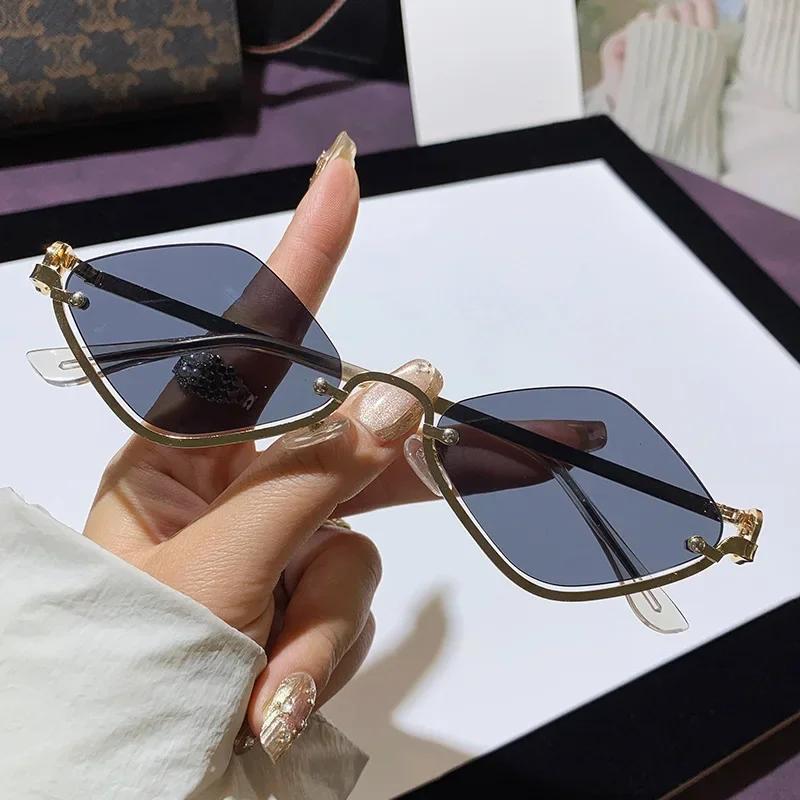 Ultra Light Luxury Metal Half Frame Diamond Sunglasses Unisex UV400 Protection for Driving Cycling Travel