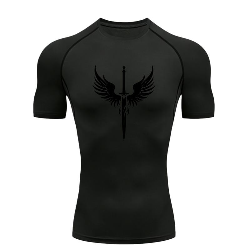 Sword with Wings  Men's Sports T-shirt Training Fitness Compression Workout T-Shirt Short Sleeve Rashguard for Men