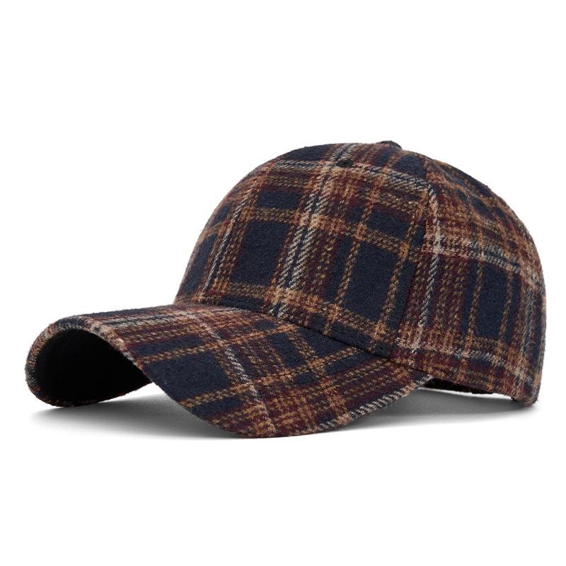 Casquette de baseball unisexe à carreaux classiques automne/hiver - Chapeau de soleil bec de canard à calotte rigide