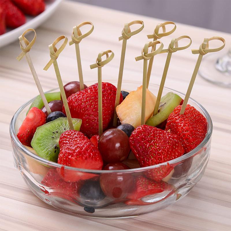 100Pcs Bamboo Skewers Barbeque Bar Tool Kitchen Cocktail Picks Disposable Bamboo Knot Skewers Fruit Forks Stick For Home Party