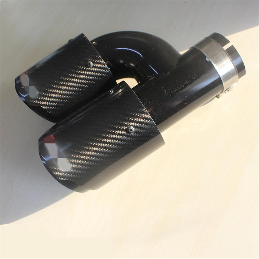 Ponta de Escape Dupla em Fibra de Carbono Real 63mm Entrada 89mm Saída Preta