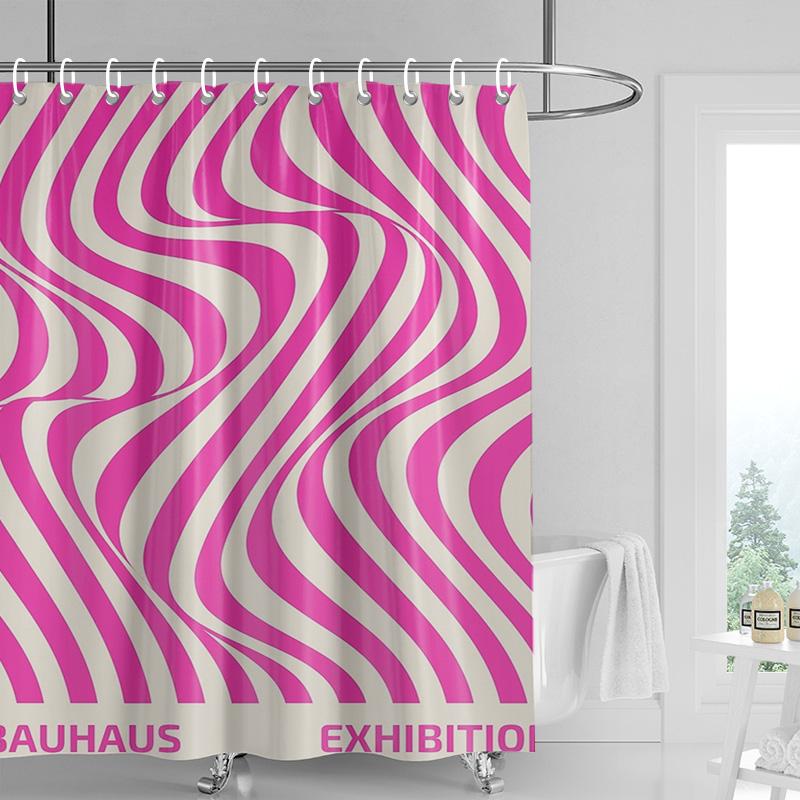 Ins Style Bathroom Soft Cloth Shower Curtain Abstract Geometric Pattern Design Waterproof Bathroom Door Curtain Decoration