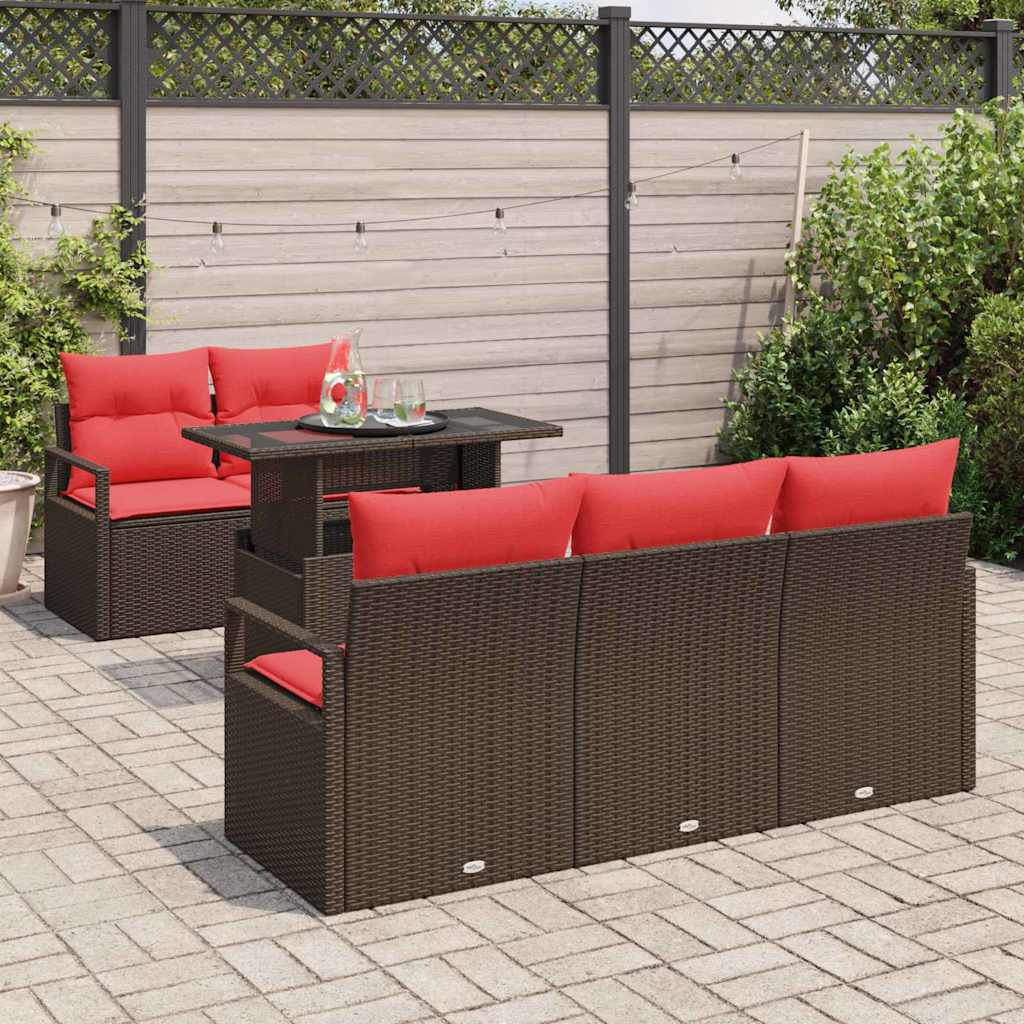 Garden Sofa Set with Cushions and Storage 6 Pieces Brown Poly Rattan