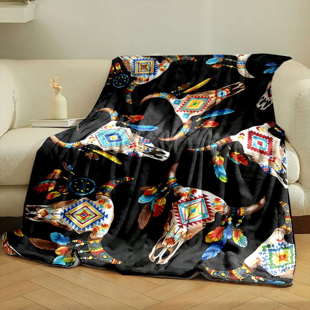 Bohemian KoeienSchedel Veer Deken slaapkamer Deken voor Woonkamer Bank lunchpauze Zachte plaid voor Vriend's festival Cadeau