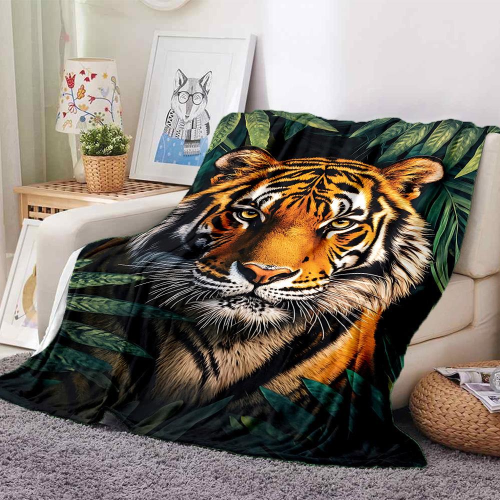 1 Stück Tiger-Print, Dschungel-Thema Print Decke, Weiche Überwurfdecke - Warm & Gemütlich für Sofa, Bett, Büro und Reisen, Weihnachtsgeschenk yy250912233