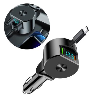 Three In One Vehicle Charger with Real Time Current Display, 3 Port Phones Car Charging Adapter with Retractable Cable