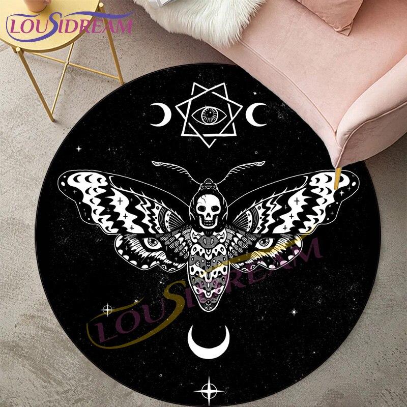 Nāves kožu paklāji viesistabas zonai Paklājs Gothic Skull Apaļš paklājs Grīdas Paklājiņš Butterfly Moon Star Paklājs Durvju paklājs