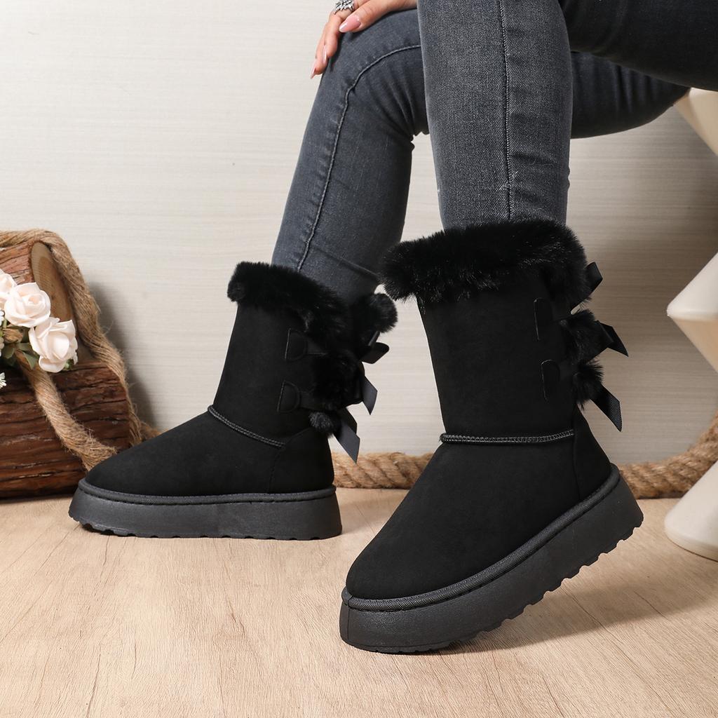 Fashion Women Mid-calf Boots Solid Color Classic Retro Shoes Women Thick Plush Thick Sole Ankle Boots Non-slip Fashion Snow Boots Women