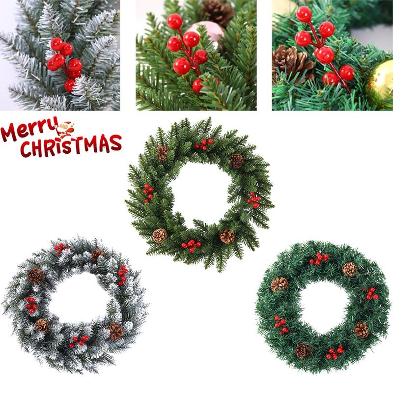 Festive 11.8-23.6in Snowy Red Ribbon Berries Pine Cone Christmas Wreath Xmas Gift