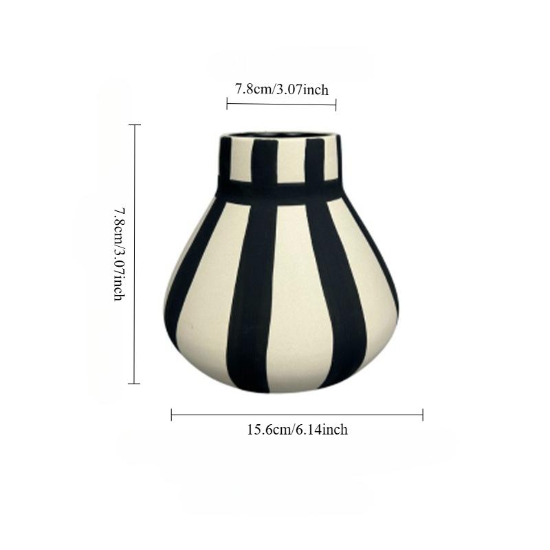 Retro Zwart-Witte Gestreepte Keramische Vaas Decoratie Scandinavische Wabi Sabi Stijl Woonkamer Slaapkamer Bloemschikking Decoratie