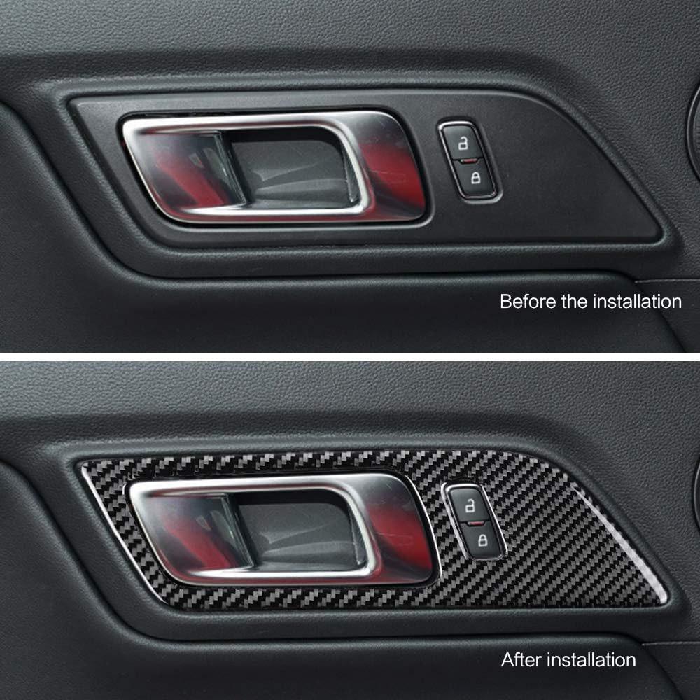 Carbon Fiber Interior Door Handle Trim Cover For Ford Mustang 2015-2022