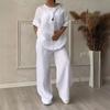 Nieuwe Dames 2-delige Set, Losse Broek met Hoge Taille, Polyestervezelstof, Effen Kleur, Strapless, Gemiddelde Elasticiteit, Elegante Stijl