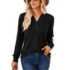 Women's Casual V Neck Henley Shirt Long Sleeve Button Pullover Loose Solid Color Top Autumn Basic T-Shirt