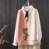 Spring and Autumn New Simple Color Matching Knitted Vest Women Loose Wild V-neck Cartoon Pattern Knitted Sweater