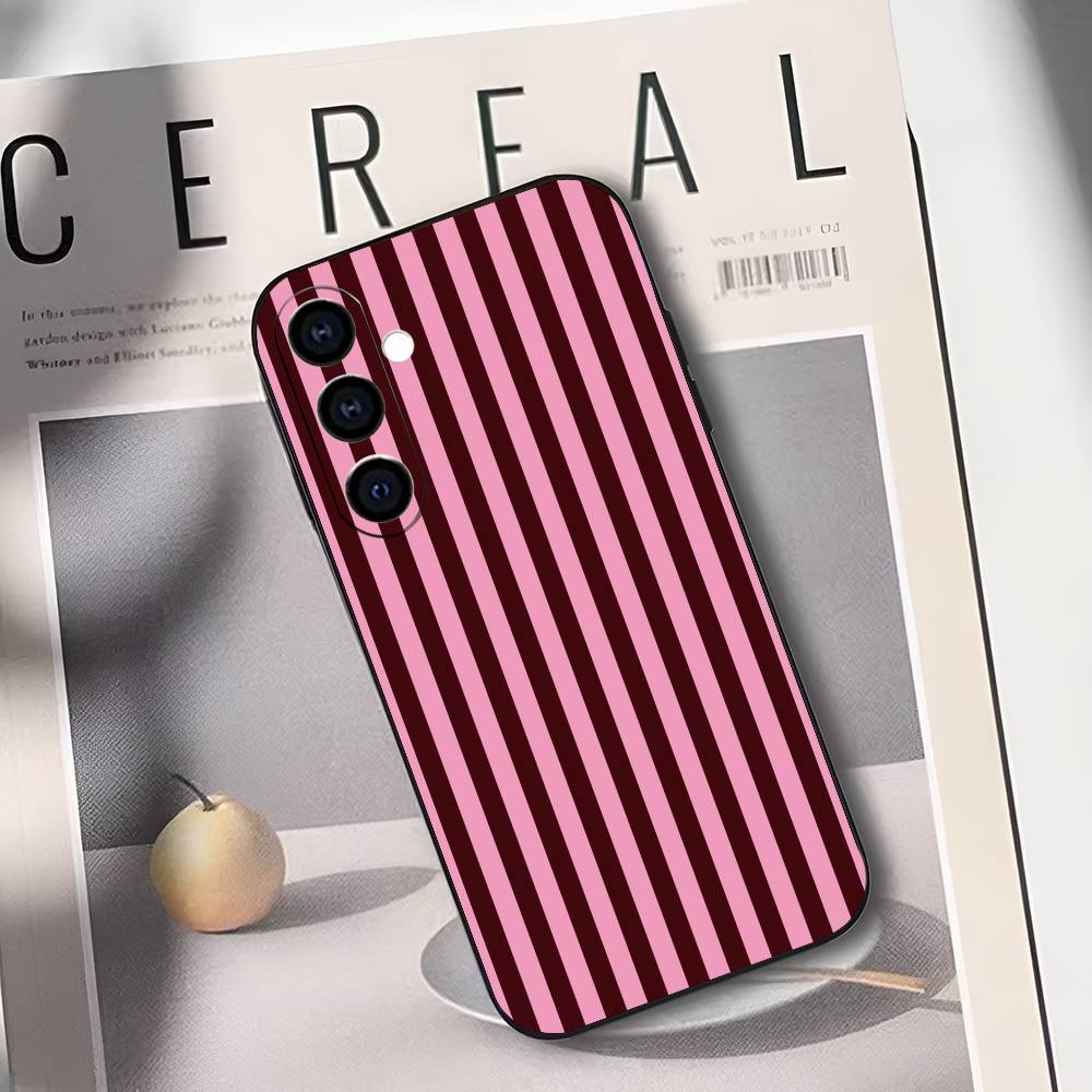 Burgundy White Stripe Pattern Phone Case For Samsung Galaxy A73,A72,A71,A70,A53,A52,A51,Others Soft Black Cover