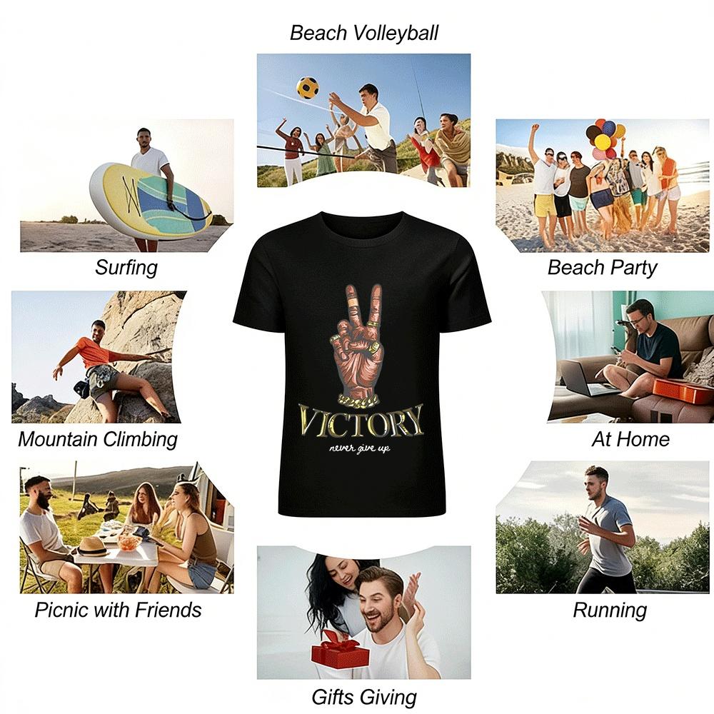 Victory Hand Print Vintage Trendy Casual Tee Pure cotton T-shirt