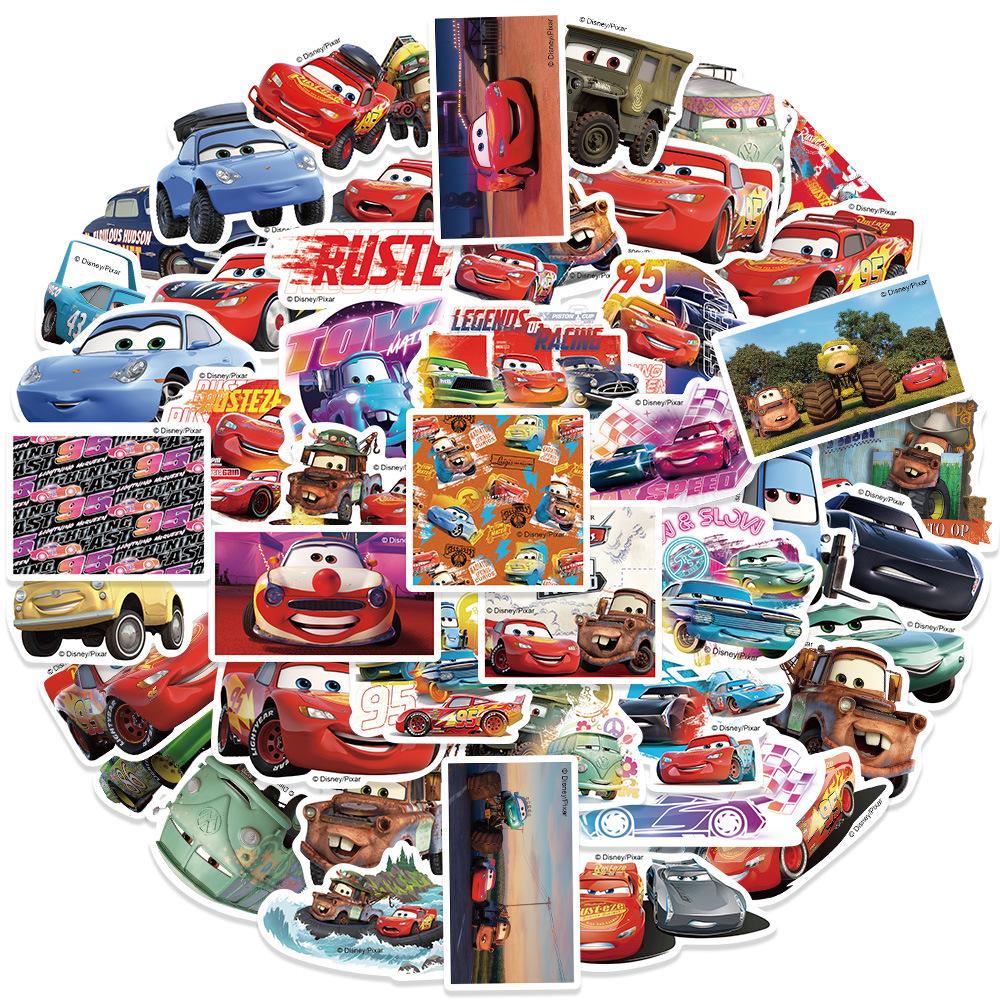 50 Cartoon Car Stickers - Self-Adhesive, Waterproof for Scrapbooking