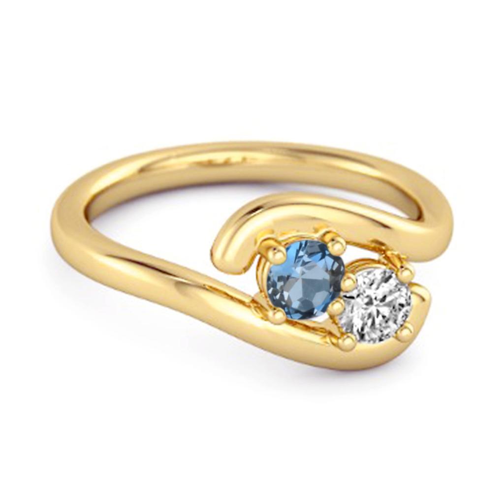 London Blue Topaz Two- 925Stone Bypass Ring - 925 Sterling Silver Gold Vermeil