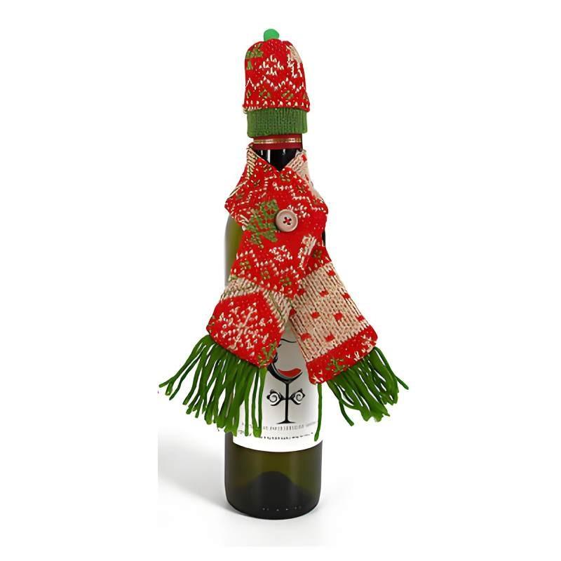 Christmas Wine Bottle Decor Set With Knitted Scarf And Hat For Holiday Celebration