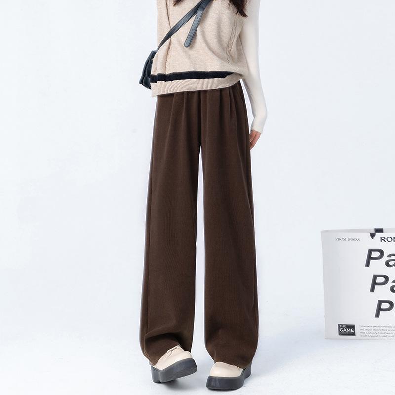 Maillard Velvet Knit High-Waist Wide-Leg Pants for Women: Autumn/Winter 2025