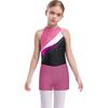 Girls Gymnastics Training Set Sleeveless Rhinestone Patchwork Leotard V Front Waistband Shorts Hair Band