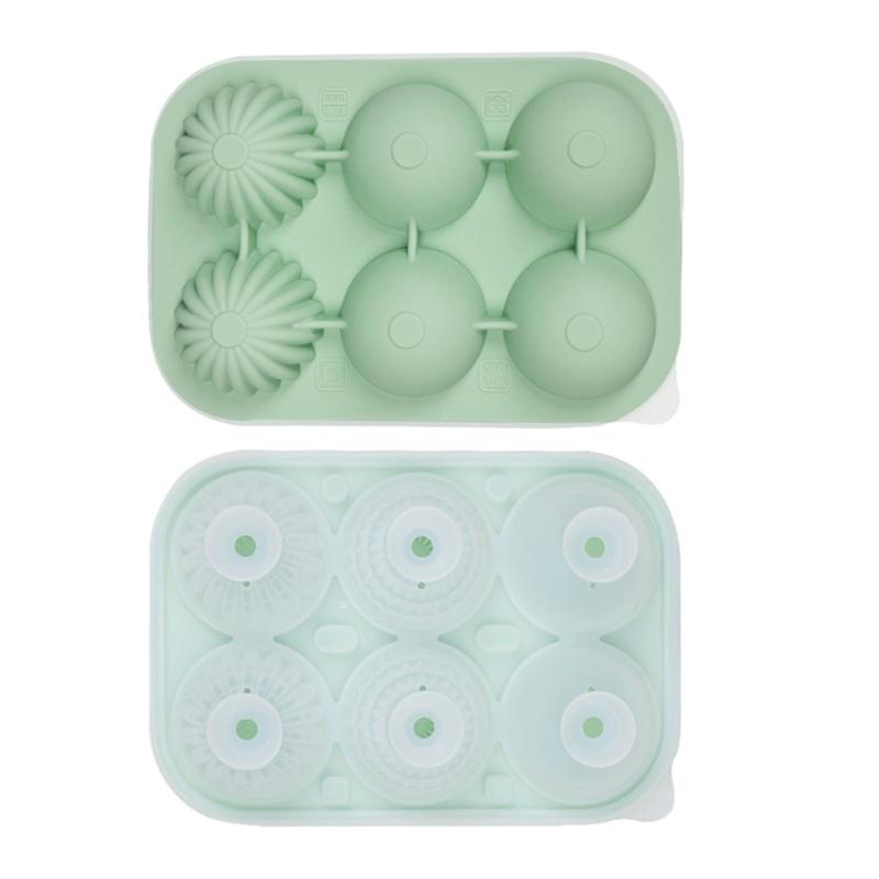 Efficient Safe Silicone Ice Cubes Tray 6 Large Round Cavities Leak Proof Lid Funnel For Cocktails Whiskeys Juice